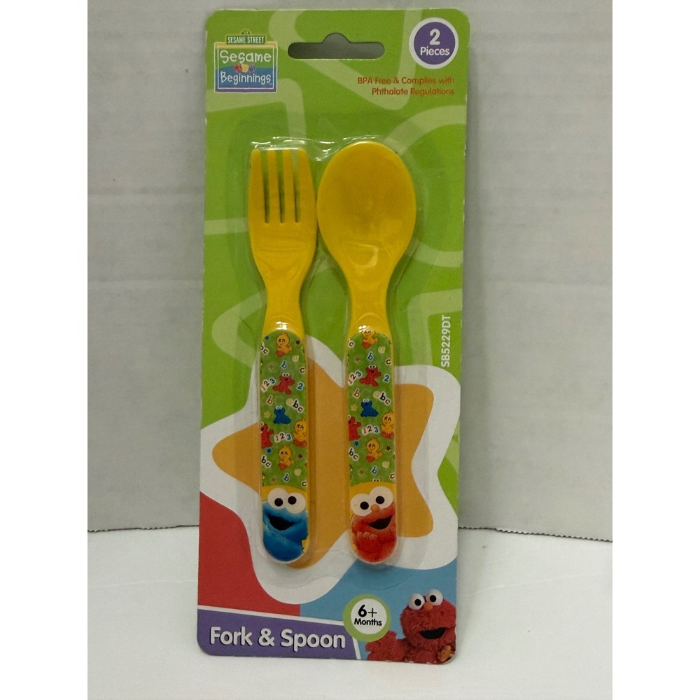 Sesame Street Sesame Beginnings Elmo Cookie Monster Fork Spoon Set SB5229DT NEW
